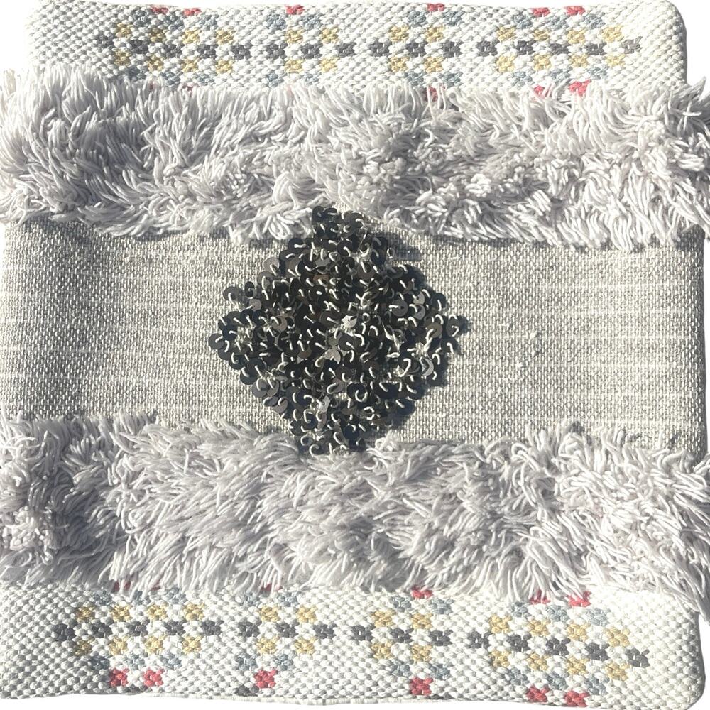 West‎ Elm Diamond Beaded Wool 20” Pillow Cover Sequin Shag NWT